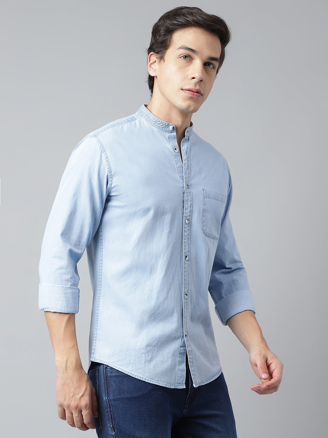 Men Ice Blue Standard Fit Solid Casual Shirt