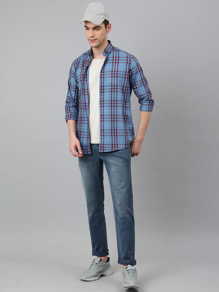 Men Blue Standard Fit Checkered Casual Shirt