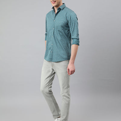 Men Teal Standard Fit Printed Casual Shirt