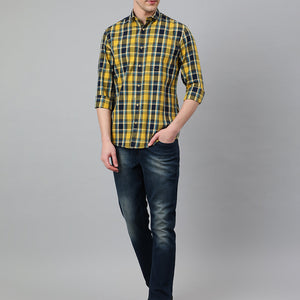 Men Mustard Standard Fit Checkered Casual Shirt