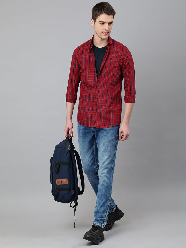 Men Maroon Standard Fit Checkered Casual Shirt