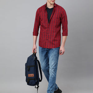 Men Maroon Standard Fit Checkered Casual Shirt