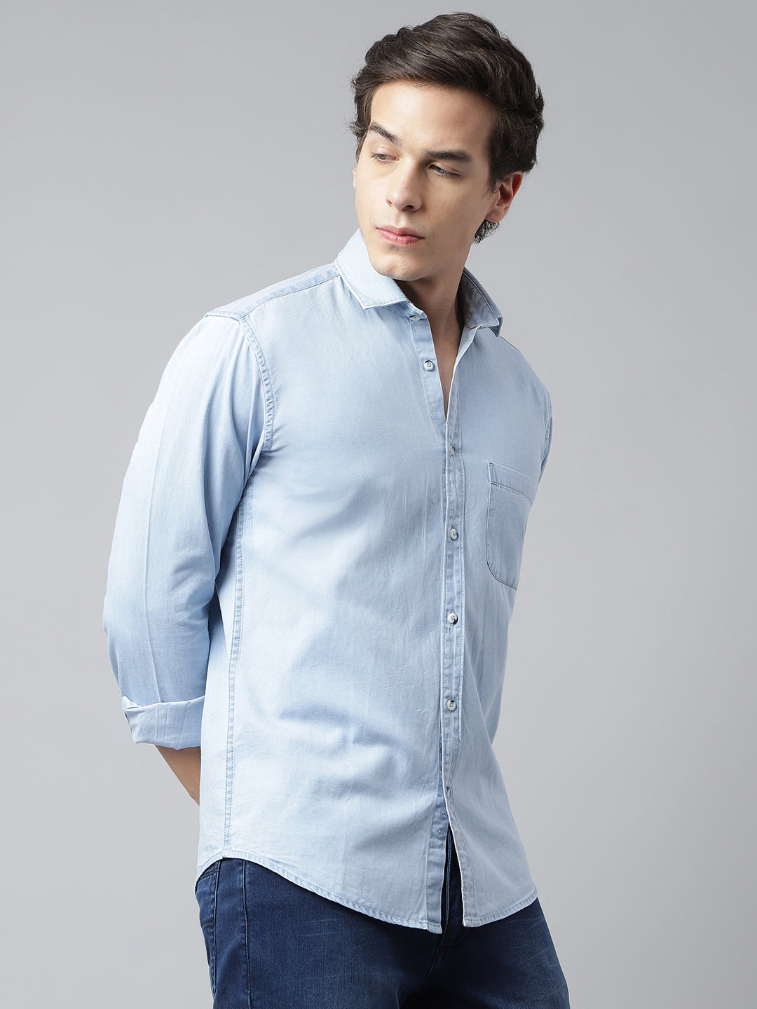 Men Ice Blue Standard Fit Solid Casual Shirt