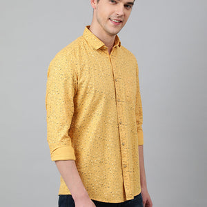 Men Yellow Standard Fit Printed Casual Shirt