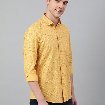 Men Yellow Standard Fit Printed Casual Shirt