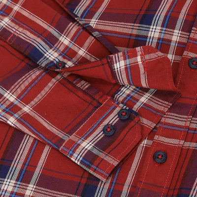 Men Rust Standard Fit Checkered Casual Shirt
