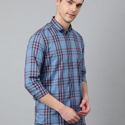 Men Blue Standard Fit Checkered Casual Shirt