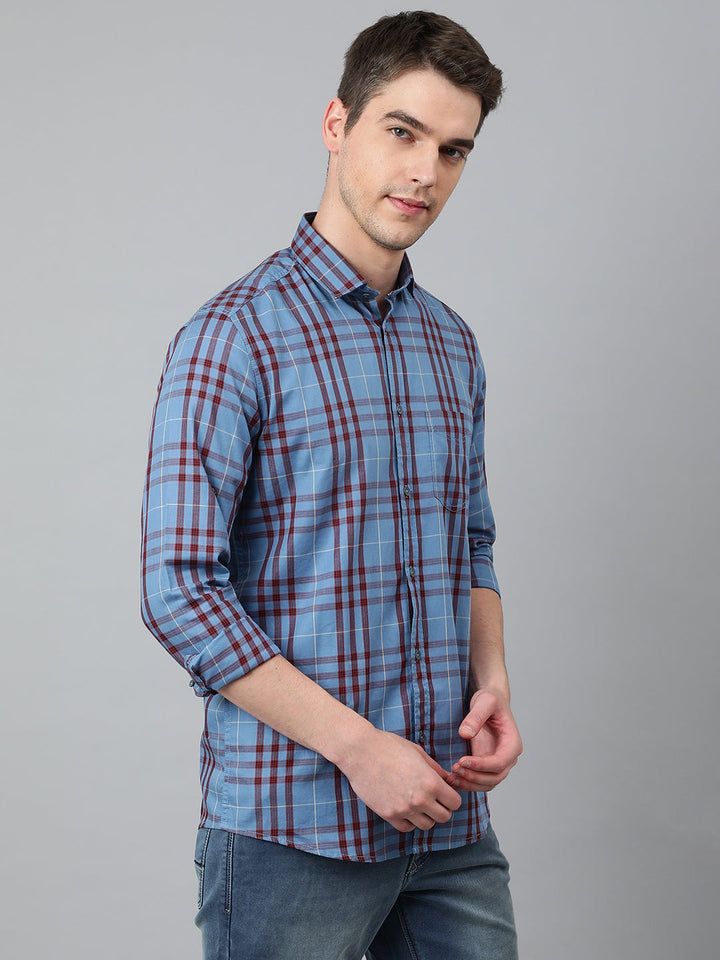 Men Blue Standard Fit Checkered Casual Shirt