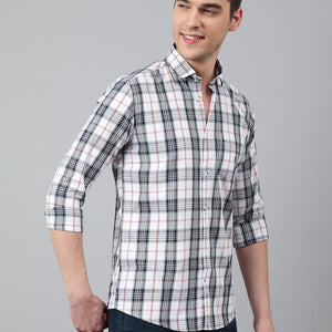 Men White Standard Fit Checkered Casual Shirt