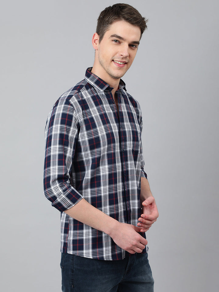 Men Navy Standard Fit Checkered Casual Shirt