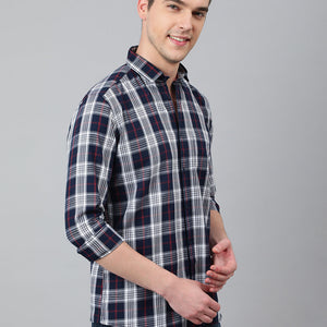 Men Navy Standard Fit Checkered Casual Shirt