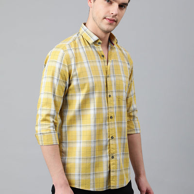 Men Khakhi Standard Fit Checkered Casual Shirt