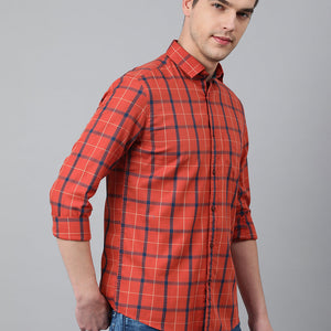 Men Rust Standard Fit Checkered Casual Shirt