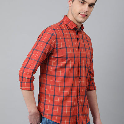 Men Rust Standard Fit Checkered Casual Shirt