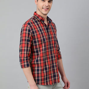 Men Red Standard Fit Checkered Casual Shirt