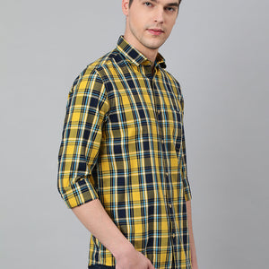 Men Mustard Standard Fit Checkered Casual Shirt