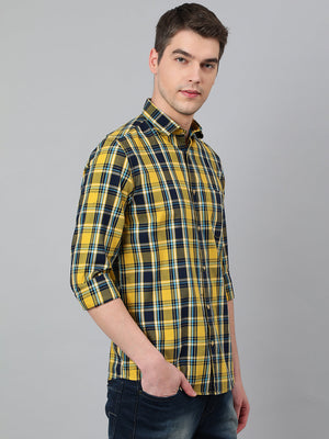 Men Mustard Standard Fit Checkered Casual Shirt
