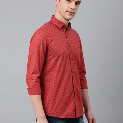 Men Rust Standard Fit Printed Casual Shirt