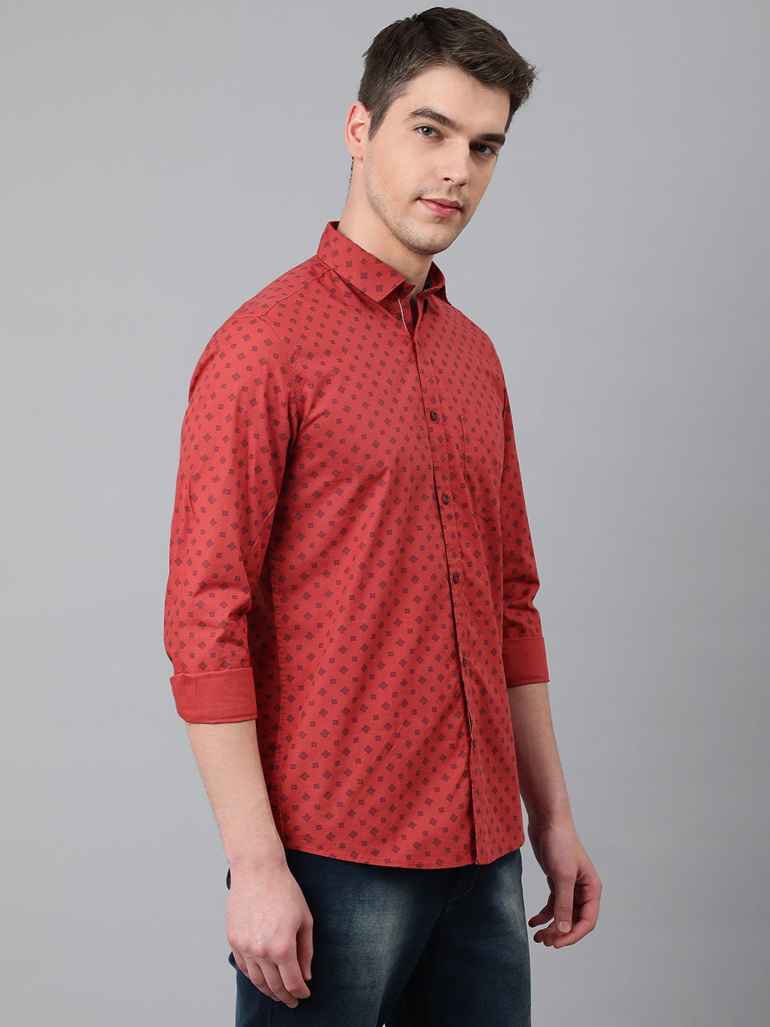 Men Rust Standard Fit Printed Casual Shirt