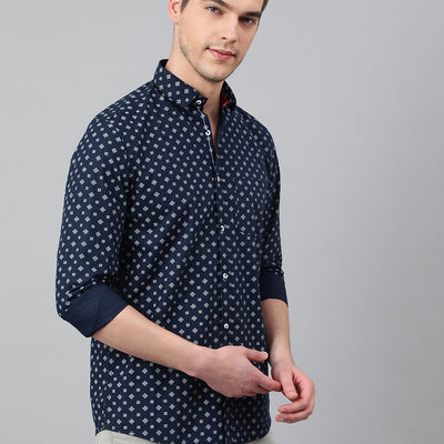 Men Navy Standard Fit Printed Casual Shirt