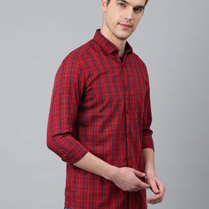 Men Maroon Standard Fit Checkered Casual Shirt