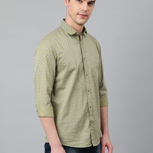 Men Dark Khakhi Standard Fit Printed Casual Shirt