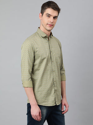Men Dark Khakhi Standard Fit Printed Casual Shirt