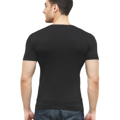 BLACK SOLID CASUAL T-SHIRT.