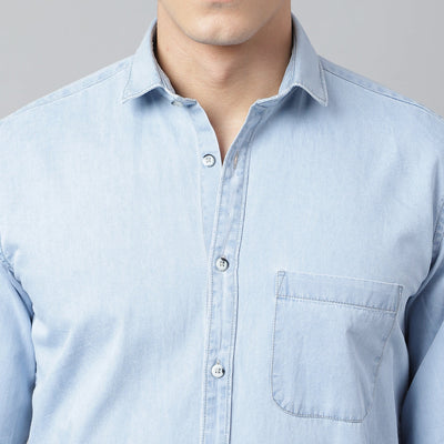 Men Ice Blue Standard Fit Solid Casual Shirt