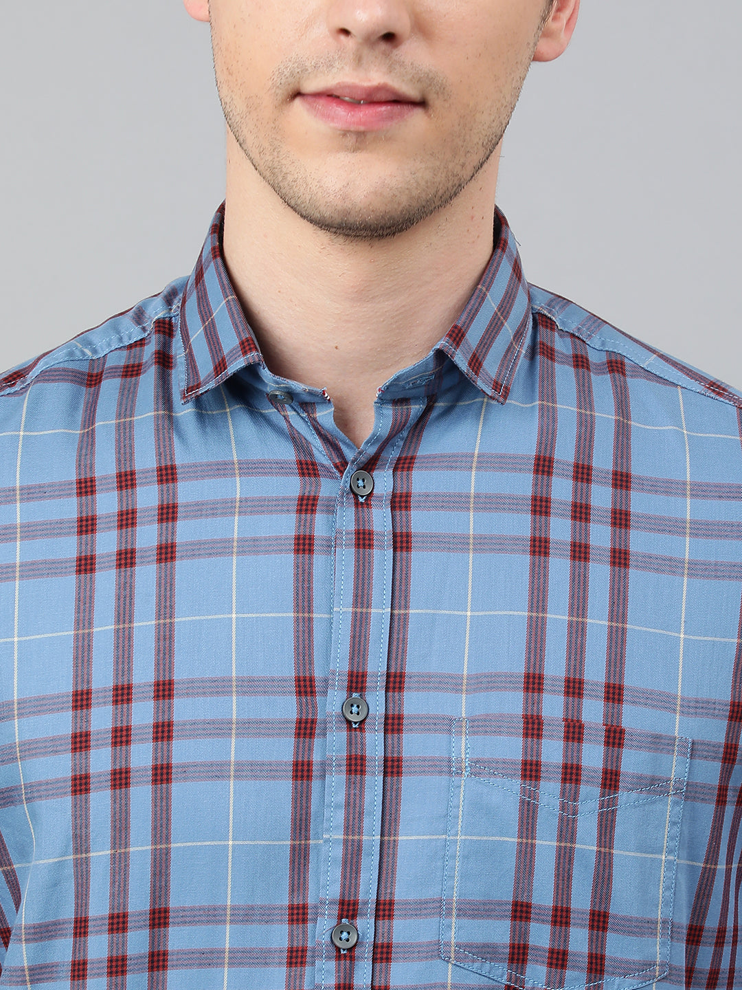 Men Blue Standard Fit Checkered Casual Shirt