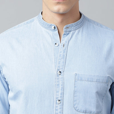 Men Ice Blue Standard Fit Solid Casual Shirt