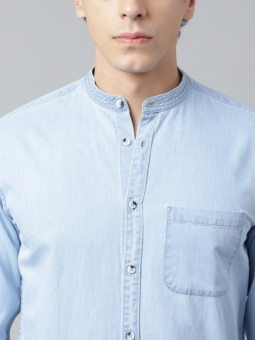 Men Ice Blue Standard Fit Solid Casual Shirt