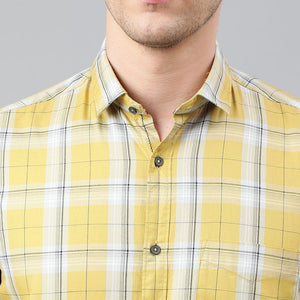 Men Khakhi Standard Fit Checkered Casual Shirt