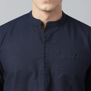 Men Navy Standard Fit Solid Kurta