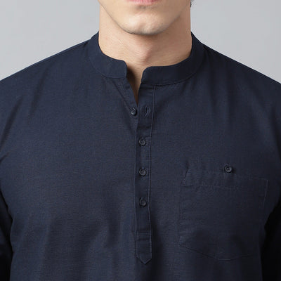 Men Navy Standard Fit Solid Kurta