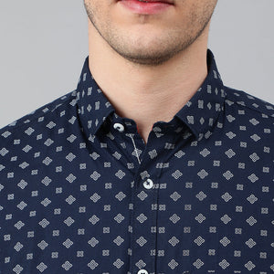 Men Navy Standard Fit Printed Casual Shirt