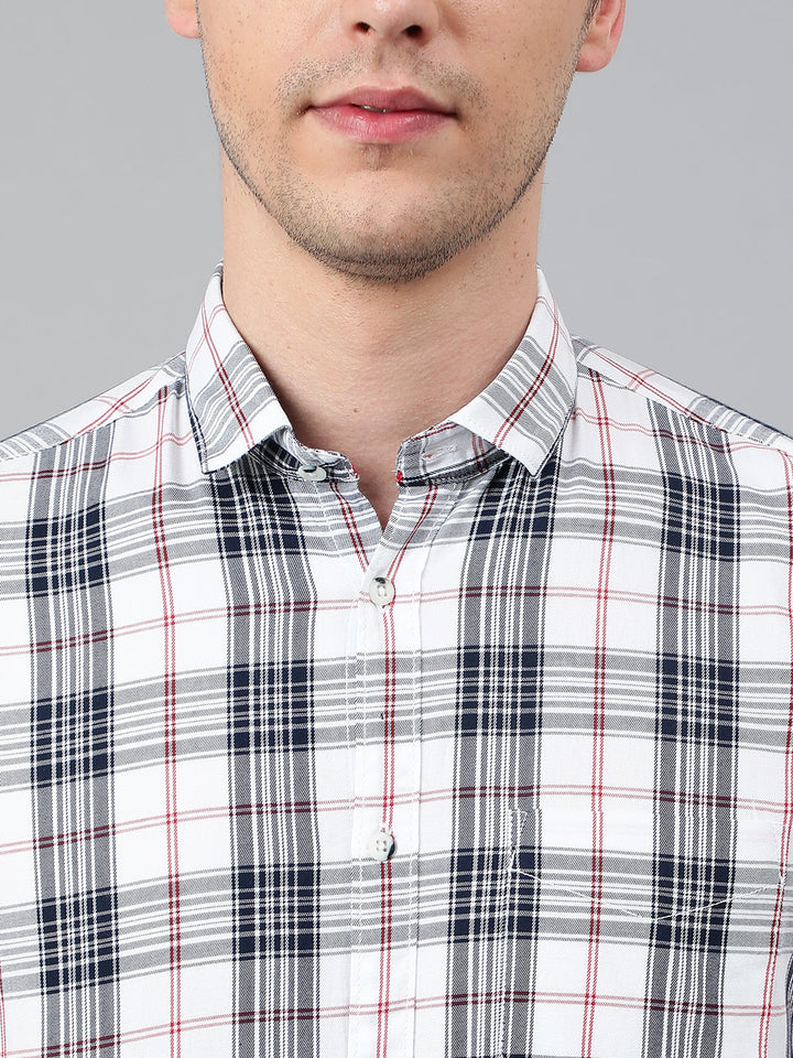 Men White Standard Fit Checkered Casual Shirt