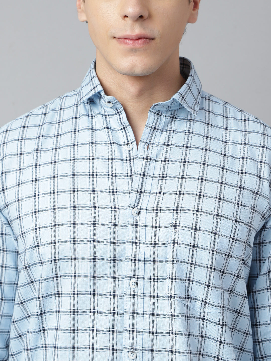 Men Sky Standard Fit Checkered Casual Shirt