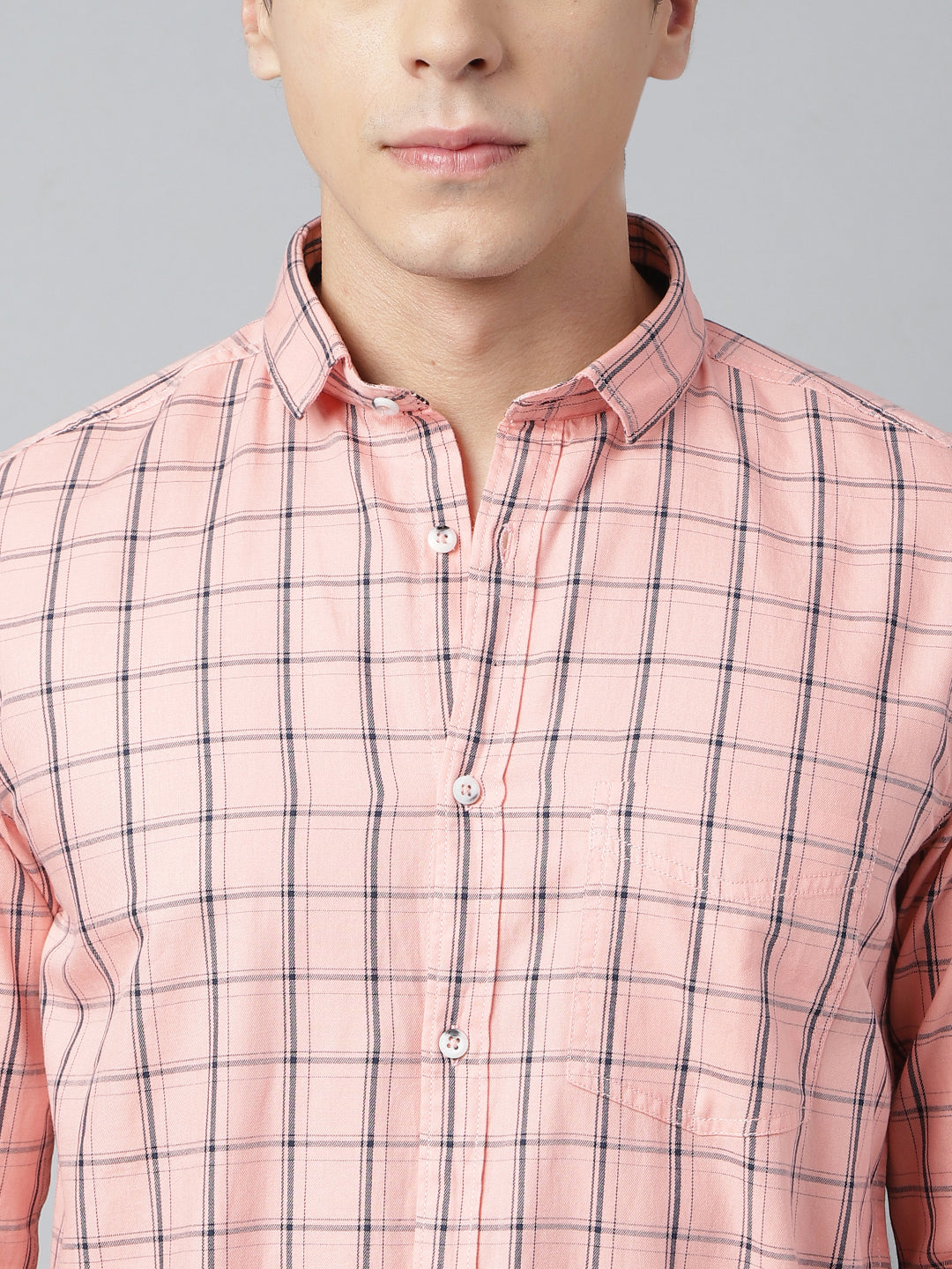 Men Peach Standard Fit Checkered Casual Shirt