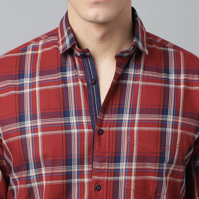 Men Rust Standard Fit Checkered Casual Shirt