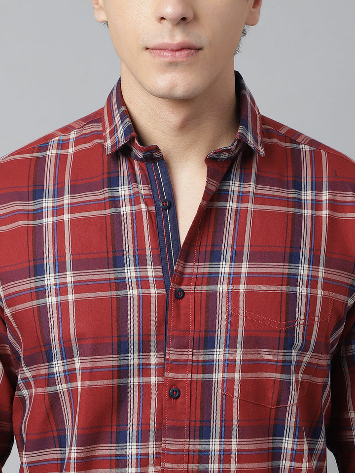 Men Rust Standard Fit Checkered Casual Shirt