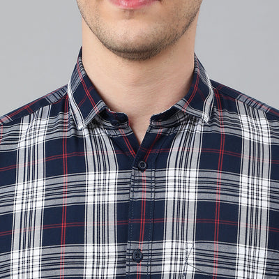 Men Navy Standard Fit Checkered Casual Shirt