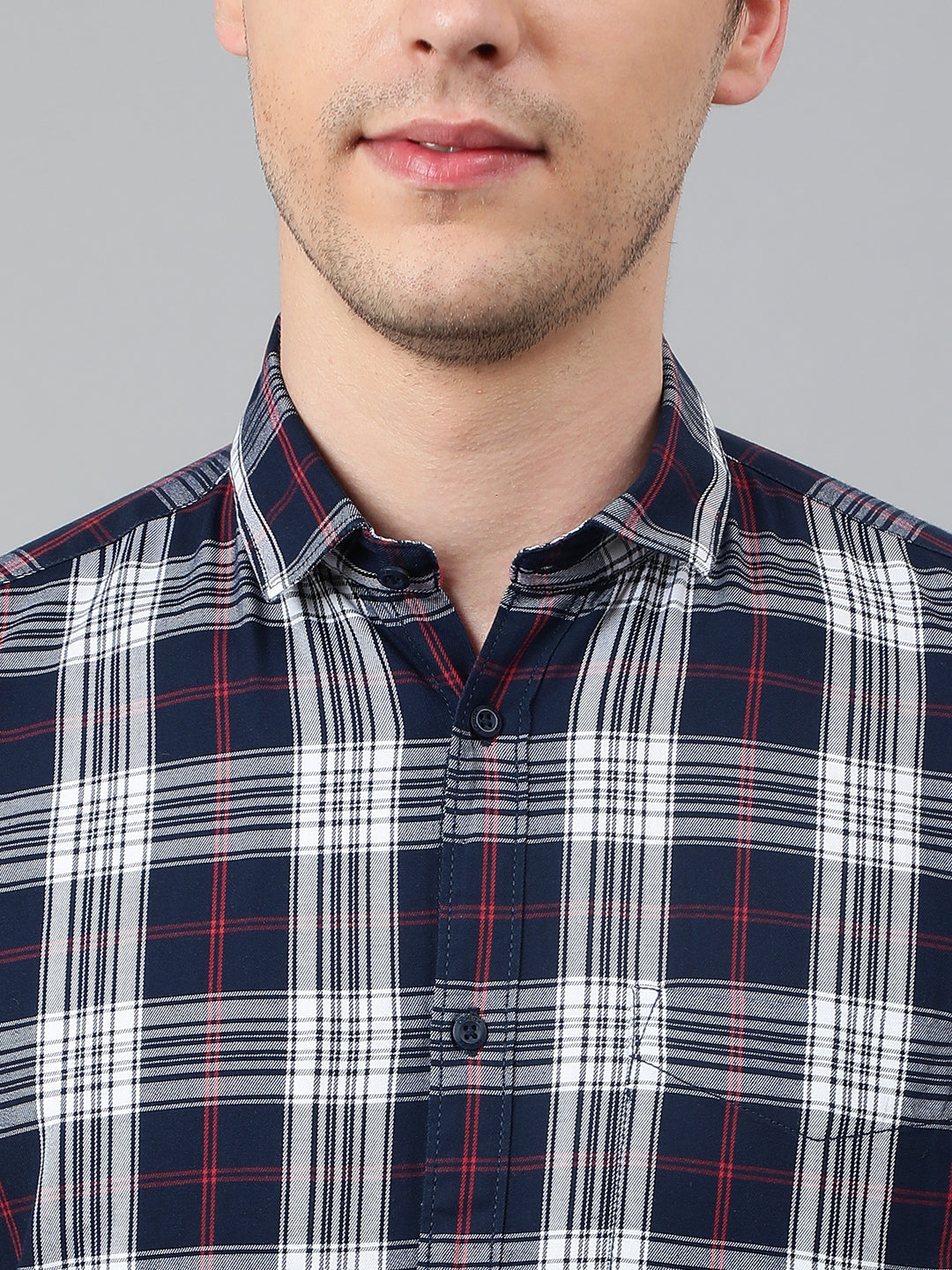 Men Navy Standard Fit Checkered Casual Shirt