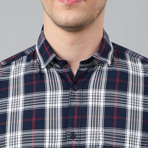 Men Navy Standard Fit Checkered Casual Shirt