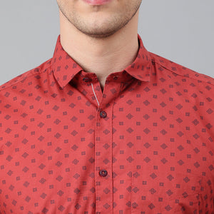 Men Rust Standard Fit Printed Casual Shirt