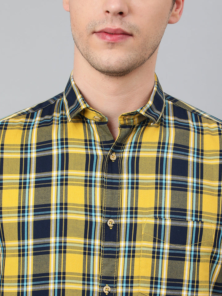 Men Mustard Standard Fit Checkered Casual Shirt