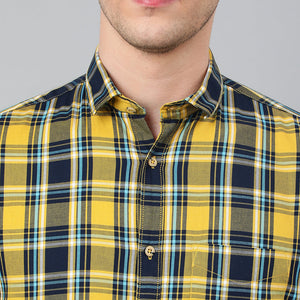 Men Mustard Standard Fit Checkered Casual Shirt