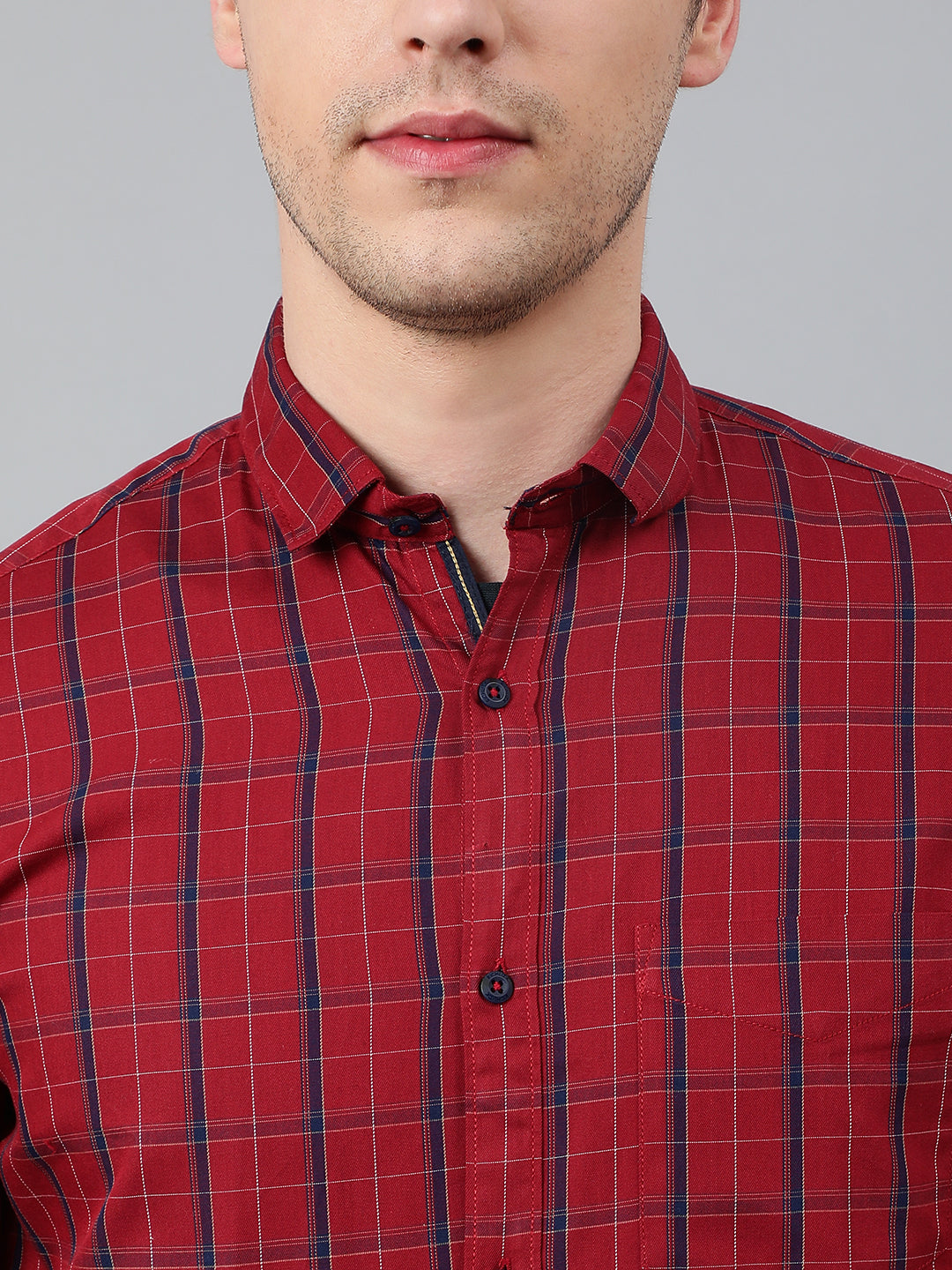 Men Maroon Standard Fit Checkered Casual Shirt