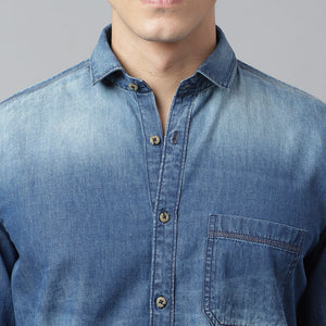 Men Blue Standard Fit Solid Casual Shirt