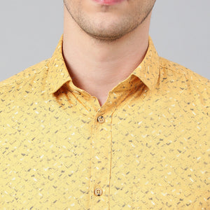 Men Yellow Standard Fit Printed Casual Shirt